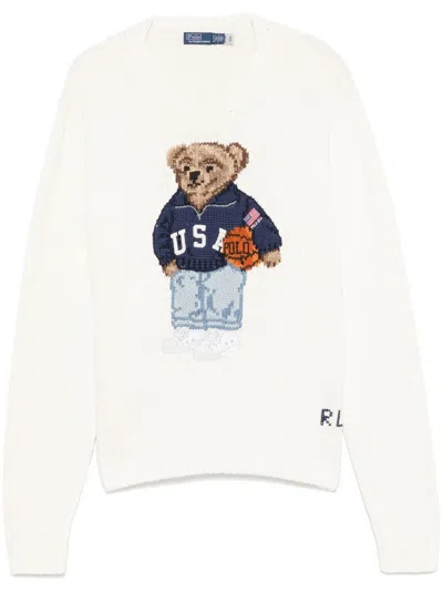 Polo Ralph Lauren Ralph Lauren Polo Bear Cotton-linen Crewneck Sweater In Metallic