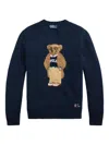 Polo Ralph Lauren Mens Bear Navy Polo Bear Graphic-embroidered Linen And Cotton-blend Jumper