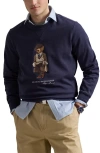 Polo Ralph Lauren Navy Blue Cotton Blend Sweatshirt With Iconic Bear Logo In Blue