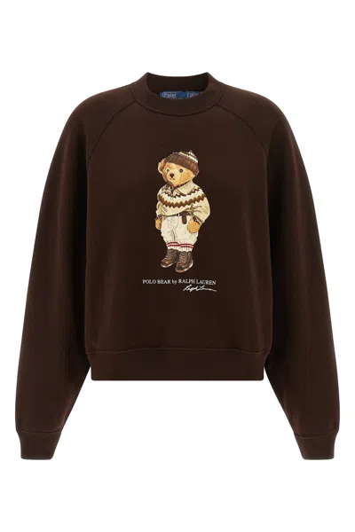 Polo Ralph Lauren Graphic Print Sweatshirt Crew Neck Long Sleeves In Brown