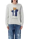 Polo Ralph Lauren Brushed Cotton Blend Sweatshirt With Iconic Polo Bear Print In Gray