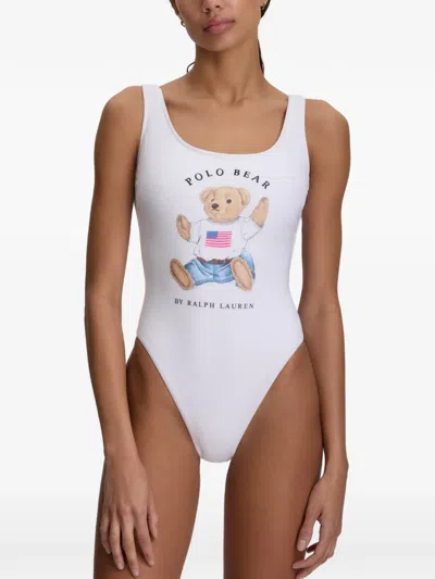 Polo Ralph Lauren Polo Bear One-piece Swimsuit In Bone In White