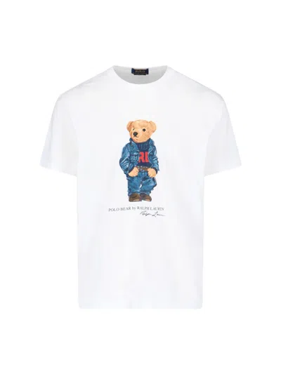 Polo Ralph Lauren 'denim Bear' White Cotton T-shirt