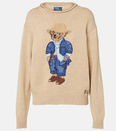 Polo Ralph Lauren Bear Polo Shirt With Rolled Collar In Nude