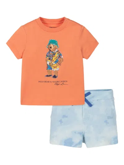 Polo Ralph Lauren Babies' Polo Bear Tie-dye Two-piece Set In Orange