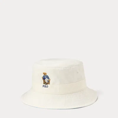 Polo Ralph Lauren Polo Bear Twill Bucket Hat In Deckwash White W/ Newport