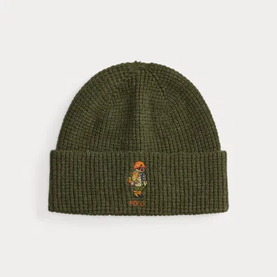Polo Ralph Lauren Polo Bear Waffle-knit Wool-blend Beanie In Ranger Green