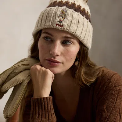 Polo Ralph Lauren Polo Bear Wool-blend Pom Beanie In Cream In White