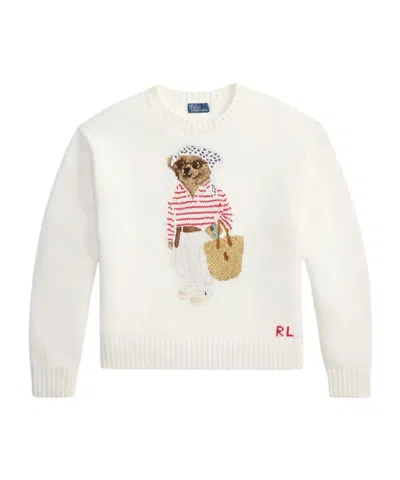 Polo Ralph Lauren Womens White Multi Polo Bear Logo-embroidered Cotton Jumper Xs