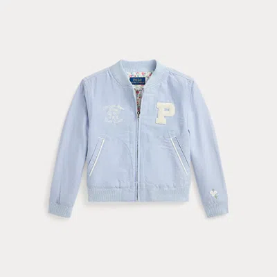 Polo Ralph Lauren Kids' Polo Bears Cotton Oxford Baseball Jacket In Bsr Blue