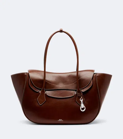 Polo Ralph Lauren Polo Blaze Large Leather Shoulder Bag In Brown