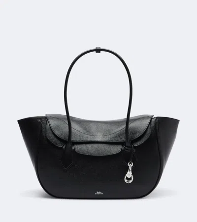 Polo Ralph Lauren Polo Blaze Large Leather Shoulder Bag In Schwarz