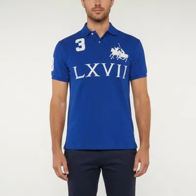 Pre-owned Polo Ralph Lauren Polo By Ralph Lauren Blue #3 Lxvii Logo Detail Cotton Pique Polo T-shirt S