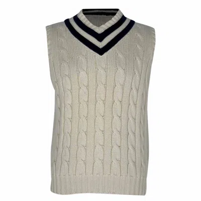 Pre-owned Polo Ralph Lauren Polo By Ralph Lauren Wimbledon Cable Knit Vest In Off-white Cotton In Beige