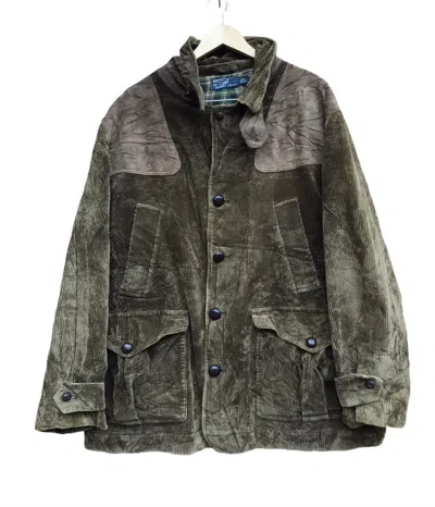 Pre-owned Polo Ralph Lauren Polo By Ralph Laurent Corduroy Calf Leather Patchwork Jacket In Green
