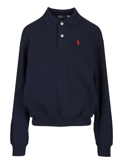 Polo Ralph Lauren Polo-collar Fleece Pullover Knitwear Blue