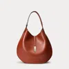 Polo Ralph Lauren Polo Id Calfskin Large Shoulder Bag In Brown