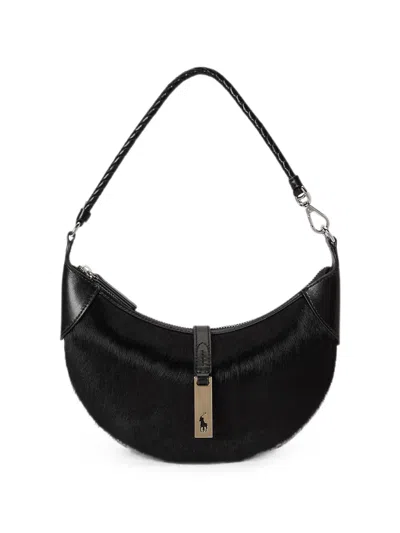 Polo Ralph Lauren Polo Id Haircalf Mini Shoulder Bag In Black