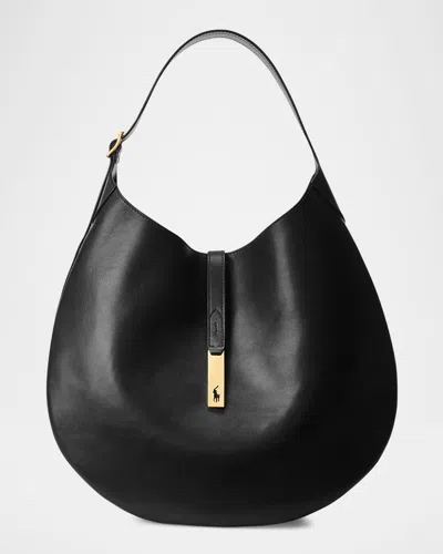 Polo Ralph Lauren Polo Id Large Calfskin Shoulder Bag In Black