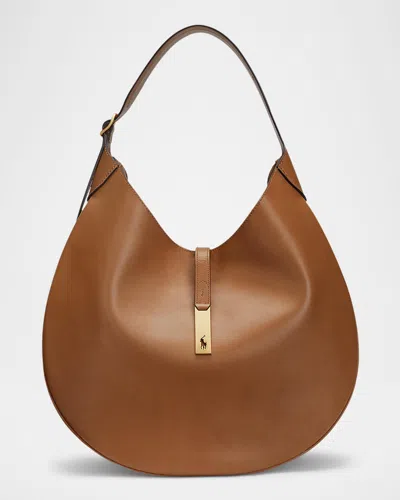 Polo Ralph Lauren Polo Id Large Calfskin Shoulder Bag In Tan