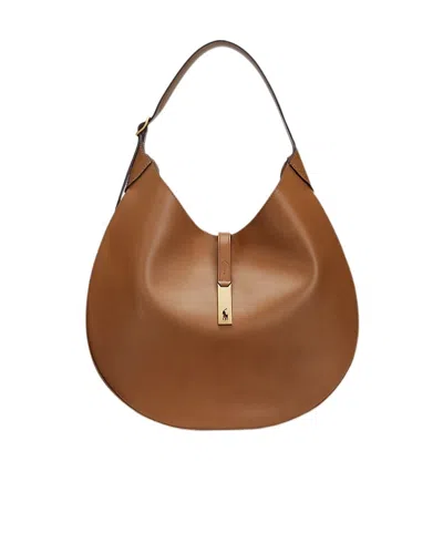 Polo Ralph Lauren Polo Id Calfskin Large Shoulder Bag In Cuoio In Brown