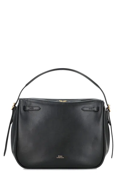 Polo Ralph Lauren Polo Id Leather Boston Bag In Black