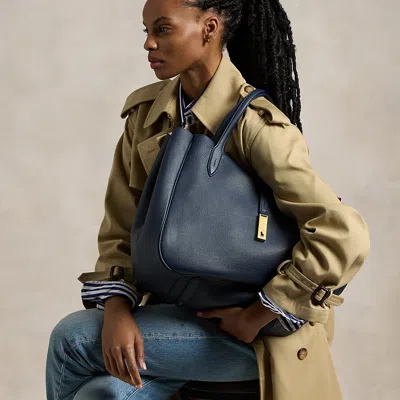 Polo Ralph Lauren Polo Id Leather Large Tote In Marine Navy