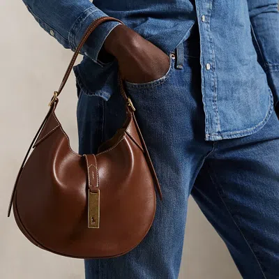 Polo Ralph Lauren Polo Id Leather Small Shoulder Bag In Brown