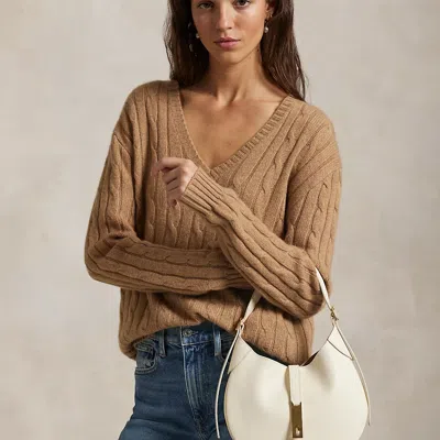 Polo Ralph Lauren Polo Id Leather Small Shoulder Bag In Ivory