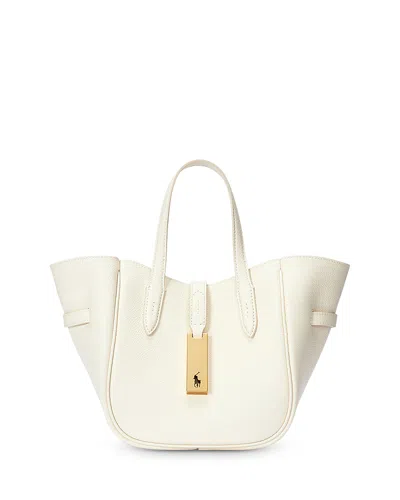 Polo Ralph Lauren Polo Id Small Grain Leather Tote Bag In Ivory