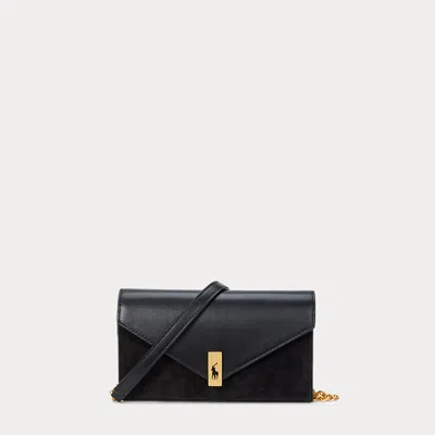 Polo Ralph Lauren Polo Id Leather-suede Chain Wallet & Bag In Black