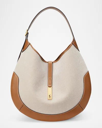 Polo Ralph Lauren Polo Id Canvas Medium Shoulder Bag In Natural/tan