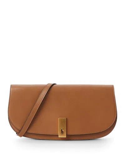 Polo Ralph Lauren Medium Sport Flap Leather Clutch Bag In Tan