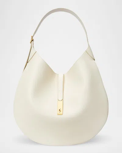 Polo Ralph Lauren Polo Id Medium Leather Shoulder Bag In Ivory