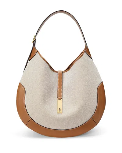 Polo Ralph Lauren Polo Id Medium Heritage Canvas Shoulder Bag In Naturaltan