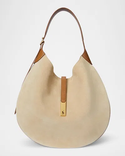 Polo Ralph Lauren Polo Id Medium Suede And Leather Shoulder Bag