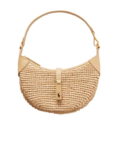 Polo Ralph Lauren Womens Natural Cashmere Polo Id Mini Raffia Shoulder Bag In Sand