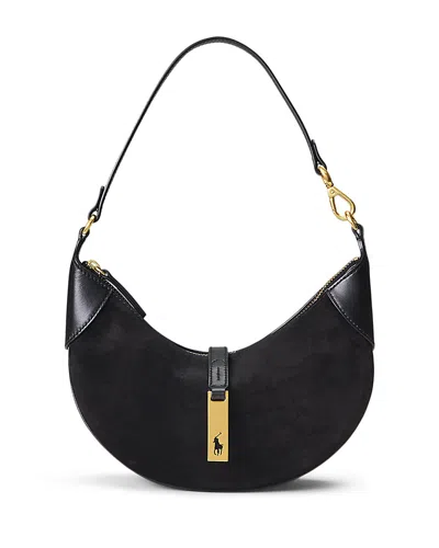 Polo Ralph Lauren Polo Id Mini Suede Shoulder Bag In Black/cream