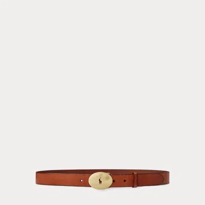 Polo Ralph Lauren Polo Id Oval-buckle Vachetta Belt In Brown