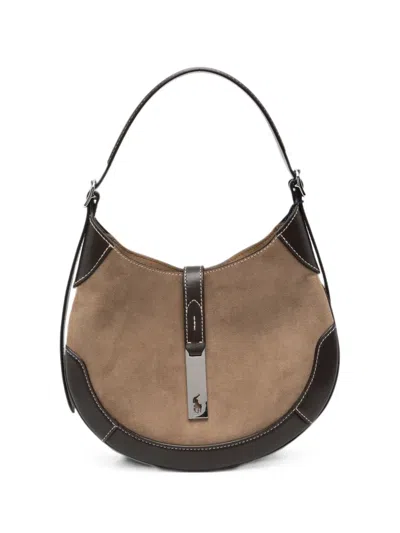 Polo Ralph Lauren Polo Id Panelled Suede Shoulder Bag In Brown