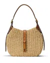Polo Ralph Lauren Polo Id Raffia Small Shoulder Bag In Natural/cuoio