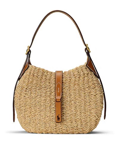 Polo Ralph Lauren Polo Id Raffia Small Shoulder Bag In Natural/cuoio