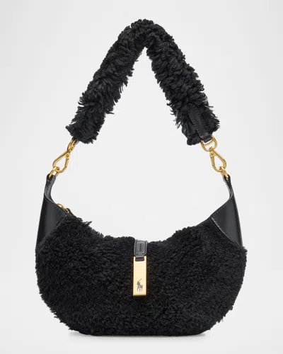 Polo Ralph Lauren Polo Id Shearling Mini Shoulder Bag In Black