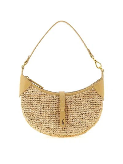 Polo Ralph Lauren Womens Natural Cashmere Polo Id Mini Raffia Shoulder Bag In Sand
