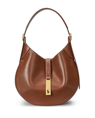Polo Ralph Lauren Polo Id Small Leather Shoulder Bag In Brown