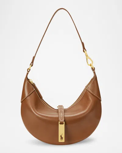 Polo Ralph Lauren Polo Id Small Leather Shoulder Bag In Cuoio