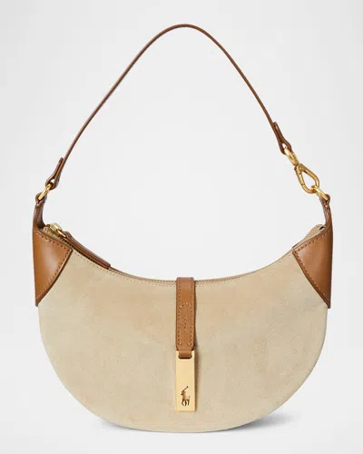 POLO RALPH LAUREN POLO ID SMALL SUEDE AND LEATHER SHOULDER BAG