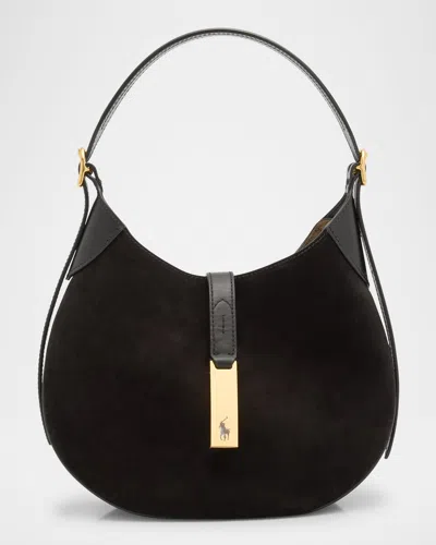 Polo Ralph Lauren Polo Id Small Suede Shoulder Bag In Black