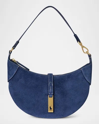 Polo Ralph Lauren Polo Id Small Suede Shoulder Bag In Blue