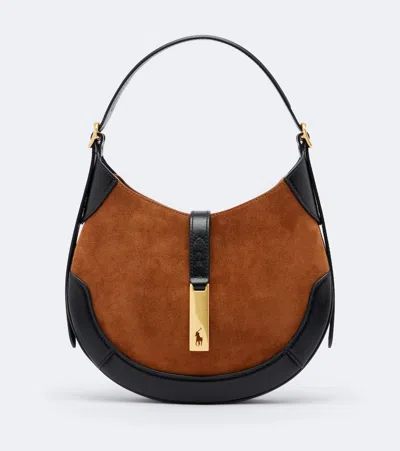 Polo Ralph Lauren Polo Id Small Suede Shoulder Bag In Brown